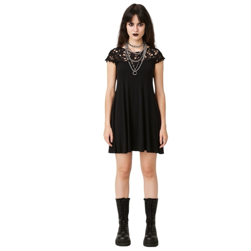 Altar’d State Gothic Black Lace Crochet Yoke Dress Size M